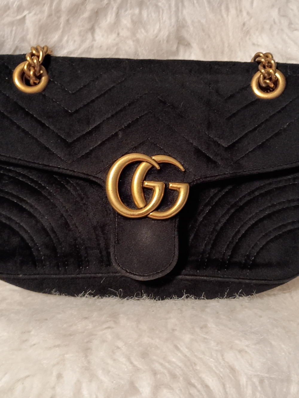 Gucci Black Suede Crossbody with Gold Chain Accent